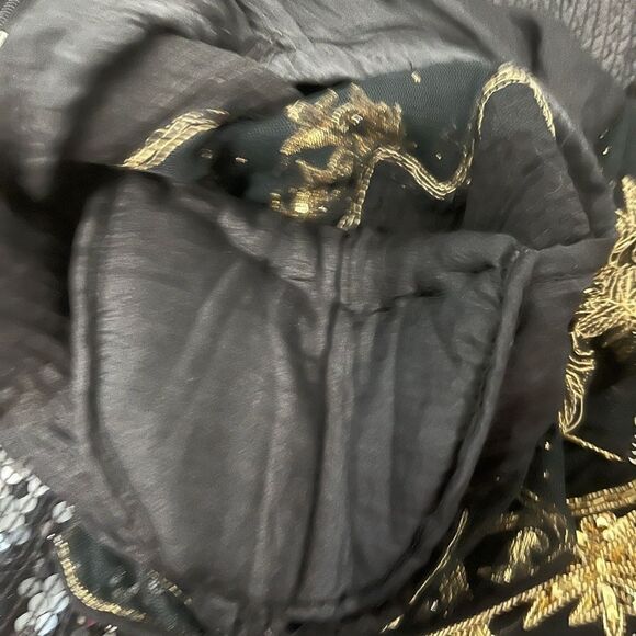 Judith Ann Creations Black & Gold 100% Silk Sequins Beaded Long Sleeve Gown Sz S - Picture 9 of 14